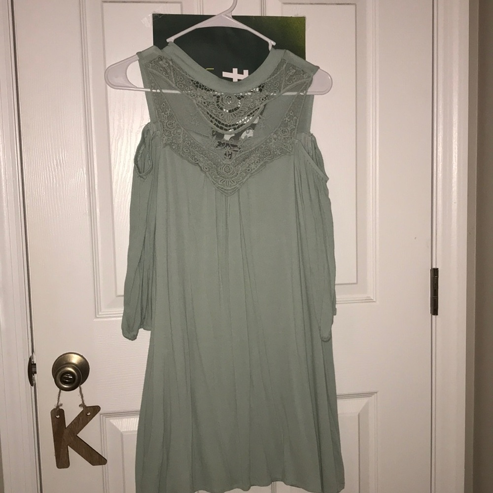 As U Wish Open-Shoulder Lace Front Mint Dress